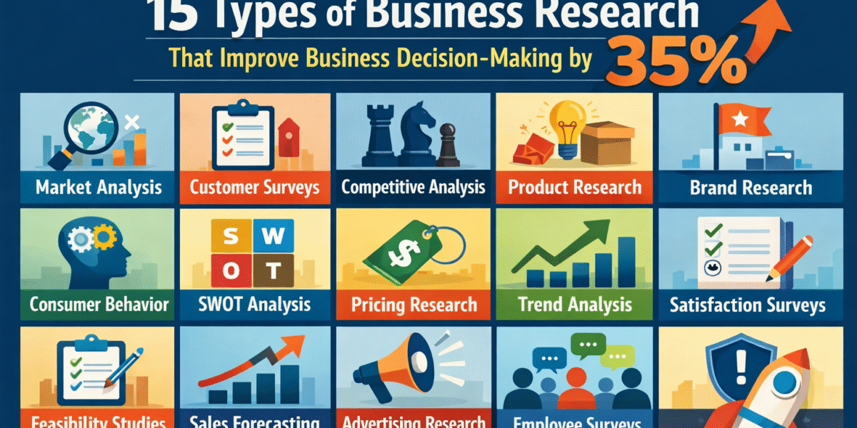 Types of business research that improve decision-making by 35% infographic