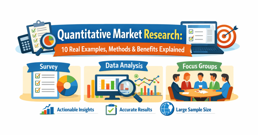 Quantitative market research data analysis with charts and statistics